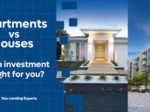 Apartments vs Houses: Side-by-side images of modern home and apartment, text asks investment suitability. Your Lending Experts logo visible.